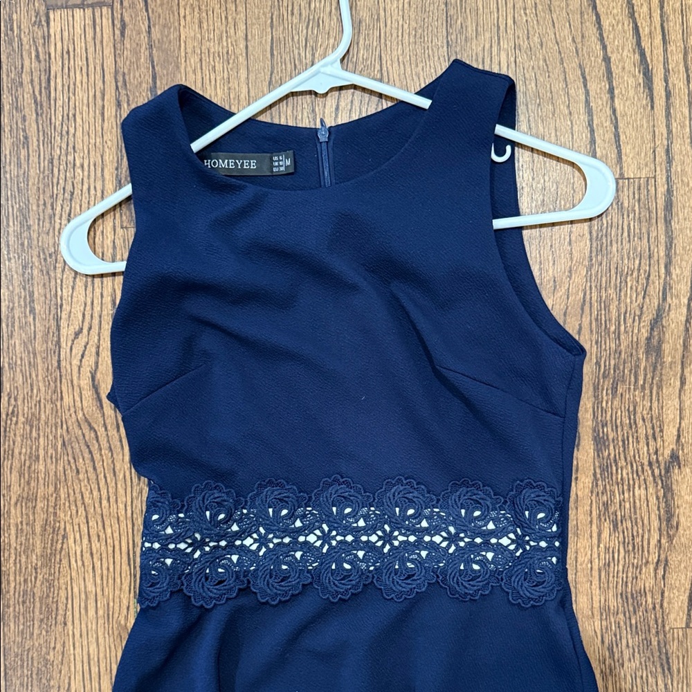 Navy Homeyee Sleeveless Dress with Lace Detail